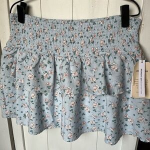 Midnight Sky Cotton and Rayon Ditsy Floral Blue Mini Skirt